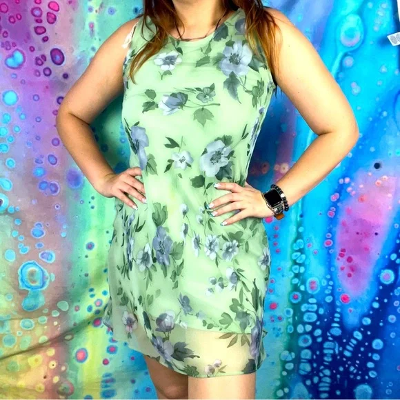 Y2k Blue Cottage Core Green And Blue Floral Mini Dress | Color: Blue/Green | Size: S | Madison_Sommer's Closet